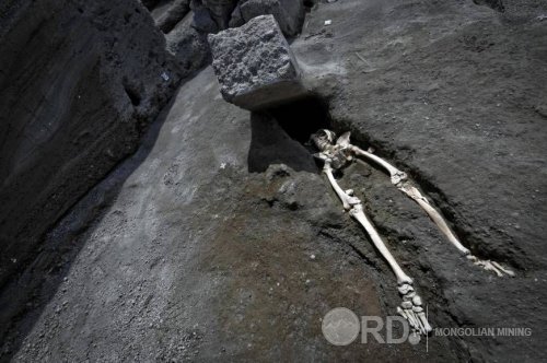 Помпейн балгасанд галт уулын дэлбэрэлтээс зугтаж яваад чулуунд дарагдаж үхсэн хүний араг яс олджээ